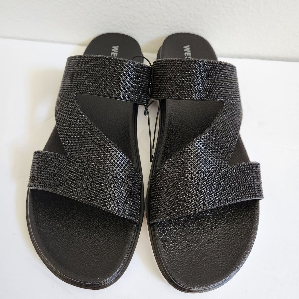 West Loop Women's Casual Slip-on Glitter Slide Sandals, Black - Picture 2 of 9